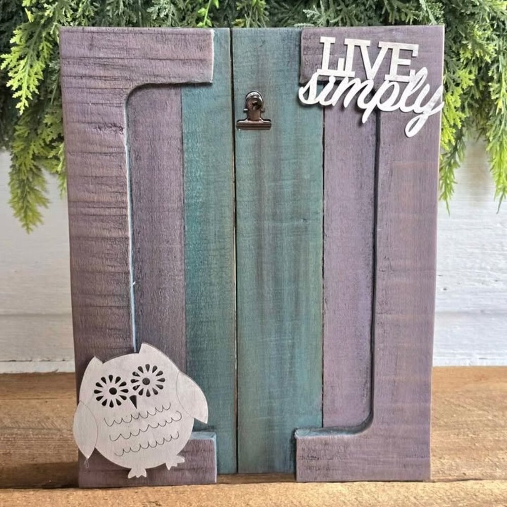 Primitive Wood Owl Live Simply Photo Clip Frame Farmhouse Decor White Brown